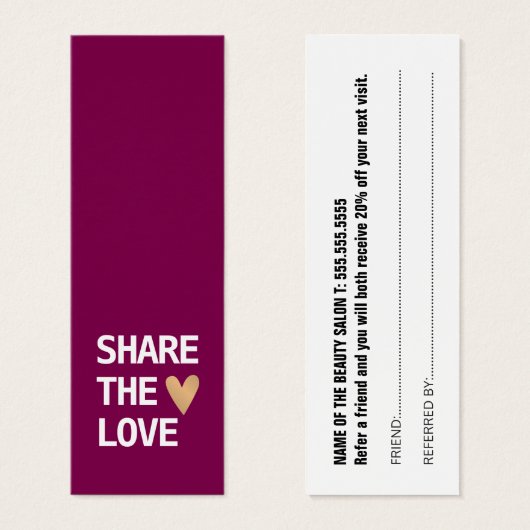 Elegante Wijn Rood Wit Goud Hart Referral Kaart (Voorkant /achterkant)