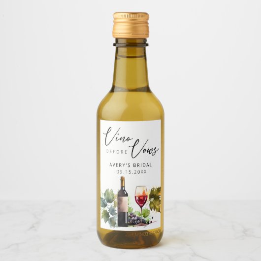 Elegante Wijn Voor Trouwbeloften Waterverf Bruidsd Wijn Etiket (Voorkant)