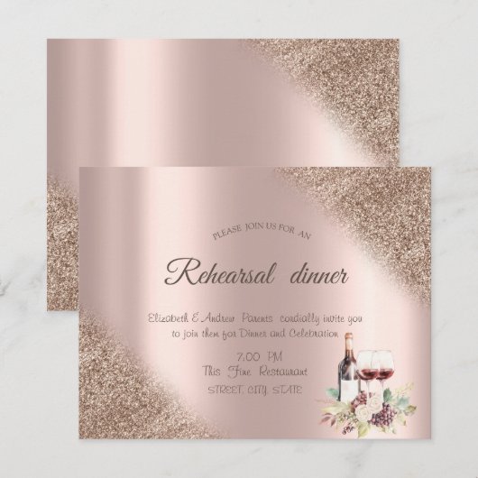 Elegante wijndruiven Roos Gold Glitter Kaart (Voorkant / Achterkant)