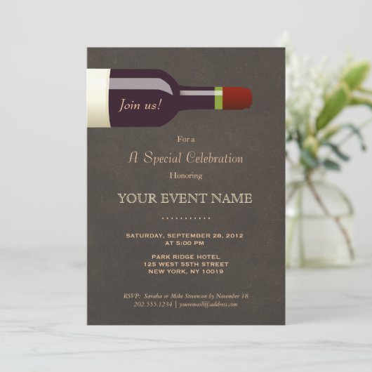 Elegante wijnfles, wijnproeverij kaart (Staand voorkant)