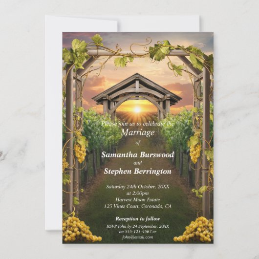 Elegante wijngaard bruiloft kaart (Voorkant)
