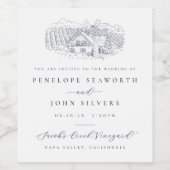 Elegante wijngaard illustratie bruiloft uitnodigin wijn etiket (Enkel label)