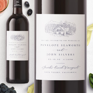 Elegante wijngaard illustratie bruiloft uitnodigin wijn etiket