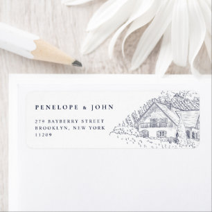 Elegante Wijngaard Illustratie Trouwkaart Retour Etiket