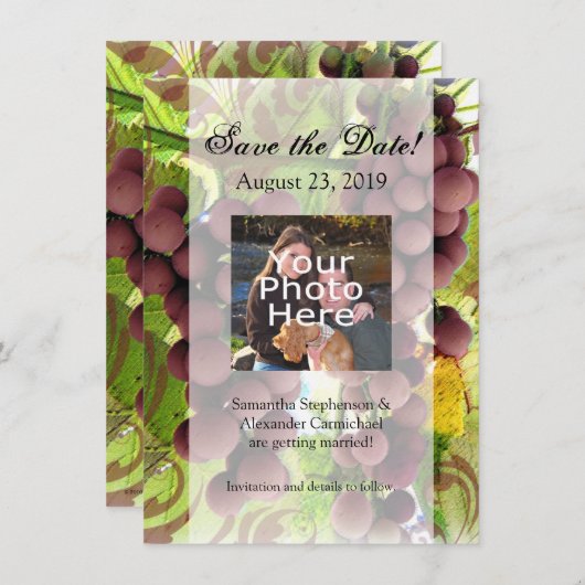Elegante Wijngaard Paars/Groen Foto Bewaar de Datu Save The Date (Voorkant / Achterkant)