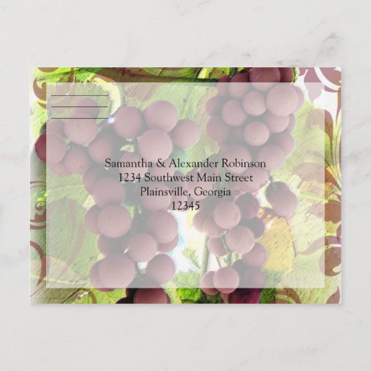 Elegante Wijngaard Paarse/Groene Druiven Bruiloft  Uitnodiging Briefkaart (Achterkant)