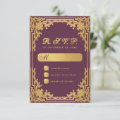 Elegante Wijnkleur Faux Gouden Folie Bruiloft RSVP Kaartje (Staand voorkant)