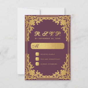 Elegante Wijnkleur Faux Gouden Folie Bruiloft RSVP Kaartje