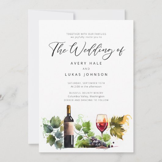 Elegante wijnmakerij bruiloft uitnodiging (Voorkant)
