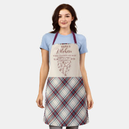 Elegante wijnrode beige tartan geruite Nana's Kitc Schort