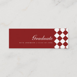 Elegante wijnrode geruite afstudeernaamkaart mini visitekaartje