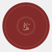 Elegante wijnrode monogram huwelijksinitialen ronde sticker (Voorkant)