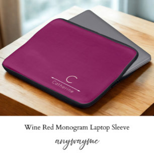 Elegante wijnrode monogram laptophoes laptop sleeve