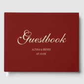 Elegante wijnrode script monogram bruiloft gastenboek (Voorkant)
