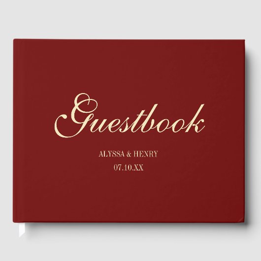 Elegante wijnrode script monogram bruiloft gastenboek (Voorkant)