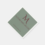 Elegante wijnrode script monogram servet (Hoek)