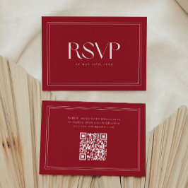 Elegante wijnrode vetgedrukte typografie trouw QR- RSVP Kaartje