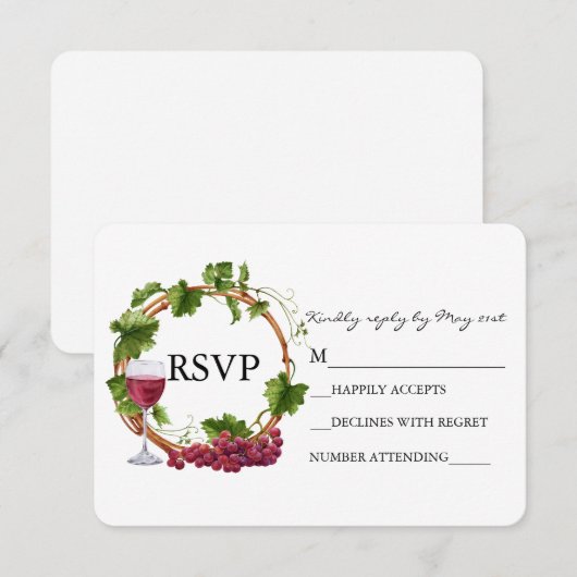 Elegante wijnstokken waterverf krans bruiloft RSVP kaartje (Voorkant / Achterkant)