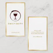 Elegante wijnvlek wijnglas met namaak gouden rand visitekaartje (Voorkant / Achterkant)