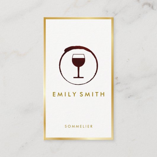 Elegante wijnvlek wijnglas met namaak gouden rand visitekaartje (Voorkant)