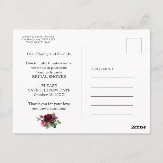 Elegante wijziging van plannen Bruidsuitnodiging u Briefkaart (Achterkant)