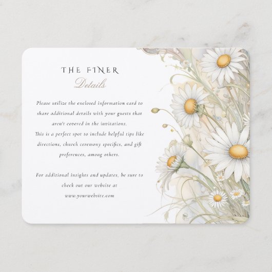 Elegante Wild Daisy Bloemen Trouwinformatie Kaart (Voorkant)