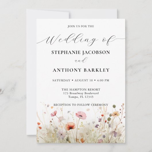 Elegante Wild Flower bruiloft uitnodiging (Voorkant)