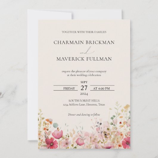 Elegante Wild Flower foto bruiloft uitnodiging (Achterkant)