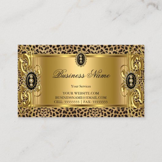 Elegante Wild Leopard Gold Black Jewel Visitekaartje (Voorkant)