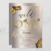 Elegante Wild One Gouden Vlinders Verjaardag Kaart (Voorkant / Achterkant)