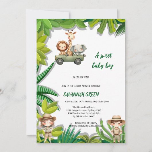 Elegante Wild Safari Babyshower uitnodiging (Voorkant)