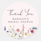 Elegante Wildbloem Roze Bruidsbruiloft Dank Je Ronde Sticker (Voorkant)