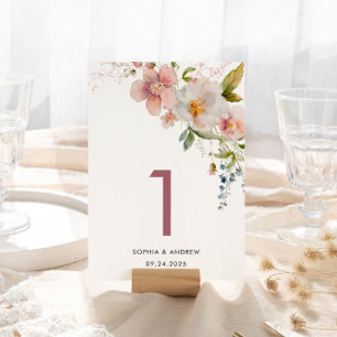 Elegante Wildbloemen 1 Trouwtafel nummer Kaart