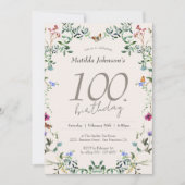 Elegante Wildbloemen Bloemen Bloemen 100e Verjaard Kaart (Voorkant)