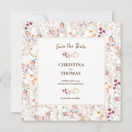 Elegante Wildbloemen Boho Save the Date (Voorkant)