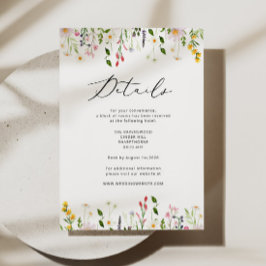 Elegante wildbloemen bruiloftdetails lente informatiekaartje