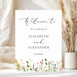Elegante Wildbloemen Calligrafie Bruiloft Welkom Poster