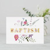 Elegante Wildbloemen Doop Folie Uitnodiging (Staand Voorkant)