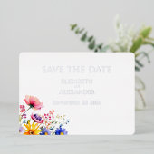 Elegante Wildbloemen en zilveren belettering Opsla Folie Uitnodiging (Staand Voorkant)