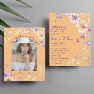 Elegante Wildbloemen Foto afstuderen paarse sinaas Kaart