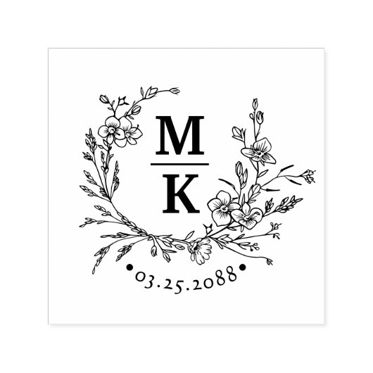Elegante Wildbloemen krans bruidspaar Monogram Zelfinktende Stempel (Design)