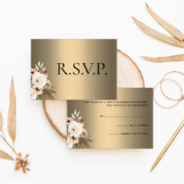Elegante Wildbloemen op gouden Boho bruiloft RSVP Kaartje