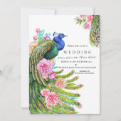 elegante Wildbloemen Peacock indiaanse bruiloft Fa Kaart (Voorkant)