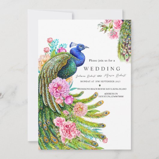 elegante Wildbloemen Peacock indiaanse bruiloft Fa Kaart (Voorkant)