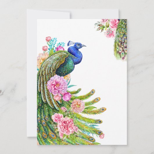 elegante Wildbloemen Peacock indiaanse bruiloft Fa Kaart (Achterkant)