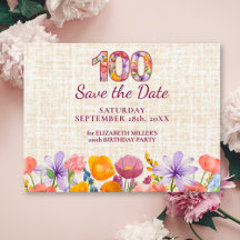 Elegante Wilde Bloem 100e Verjaardag Save the Date