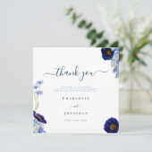 Elegante Wilde Bloem Blauw Dank Je Bedankkaart (Staand voorkant)
