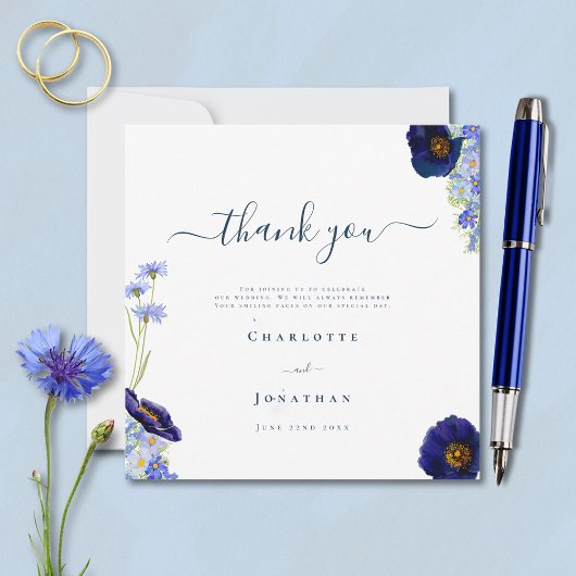 Elegante Wilde Bloem Blauw Dank Je Bedankkaart