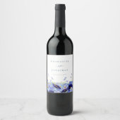 Elegante Wilde Bloem Blauw Wijn Etiket (Voorkant)