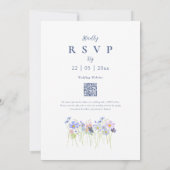 Elegante Wilde Bloem Blauwe Blos Roze QR Code Kaart (Achterkant)